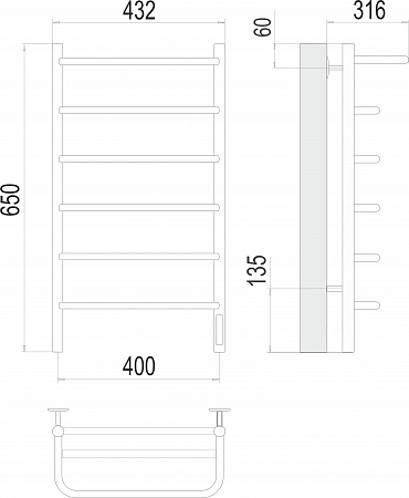 Полка П6 400х650 Электро (quick touch) Полотенцесушитель  TERMINUS Пенза - фото 3