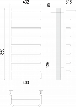 Полка П8 400х850 Электро (quick touch) Полотенцесушитель  TERMINUS Пенза - фото 3