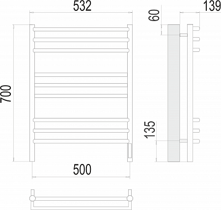 Прато П9 500х700 электро (sensor quick touch) Полотенцесушитель  TERMINUS Пенза - фото 3