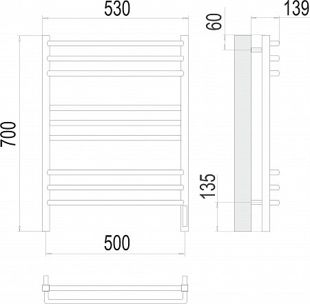 Соренто П9 500х700 электро (sensor quick touch) Полотенцесушитель  TERMINUS Пенза - фото 3