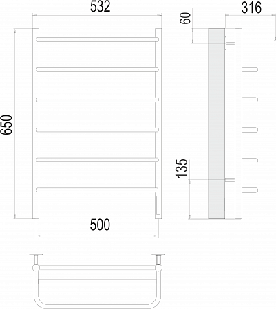 Полка П6 500х650 Электро (quick touch) Полотенцесушитель  TERMINUS Пенза - фото 3